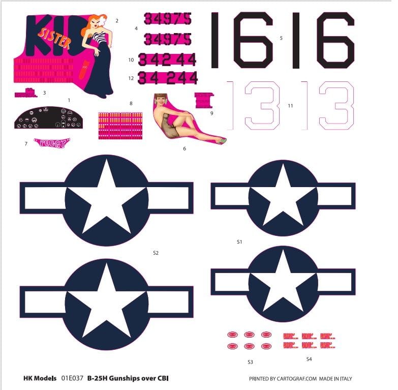 400 - HK Models - 01E037 - North American B-25H Mitchell ‘Gunships over CBI’ - decals