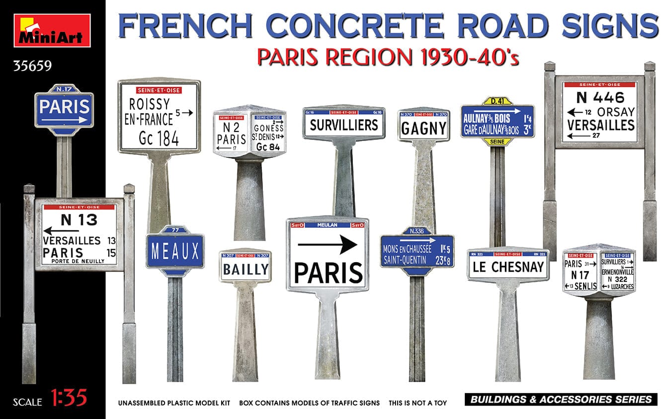 010 - Miniart - 35659 - French Concrete Road Signs (Paris 1930s-40s) - primary image