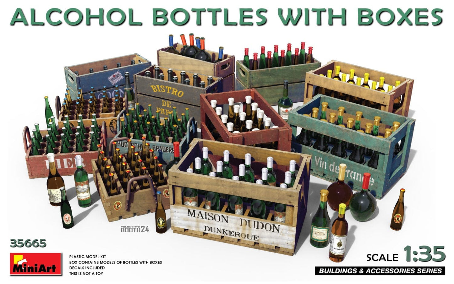 010 - Miniart - 35665 - Alcohol Bottles and Crates - primary image