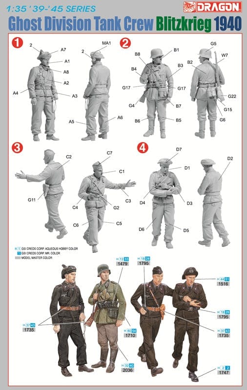 300 - Dragon - 6654 - German Ghost Division Tank Crew (1940) - paint schemes