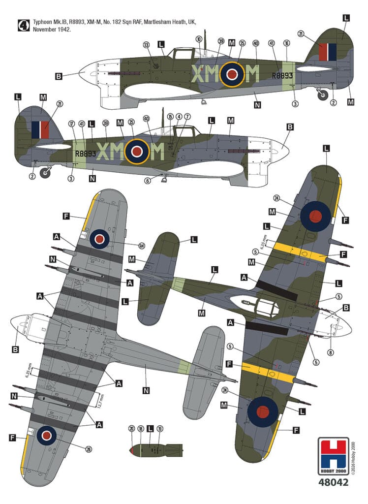 301 - Hobby 2000 - 48042 - Hawker Typhoon Mk Ib ‘Car Door’ (1942) - paint schemes