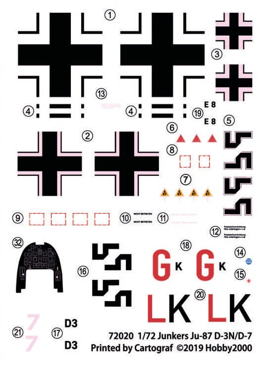 400 - Hobby 2000 - 72020 - Junkers Ju 87 D-3N / D-7 Stuka - decals