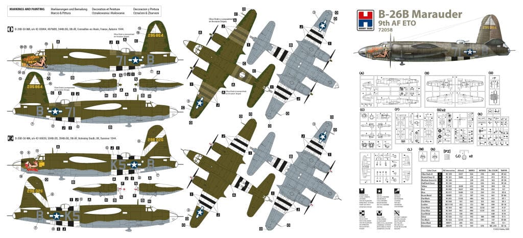 300 - Hobby 2000 - 72058 - Martin B-26B Marauder - paint schemes