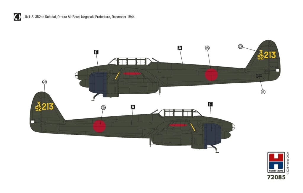 301 - Hobby 2000 - 72085 - Nakajima J1N1-S Gekkō Model 11 (late) ‘Irving’ - paint schemes
