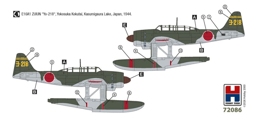 302 - Hobby 2000 - 72086 - Aichi E16A1 Zuiun (early) ‘Paul’ - paint schemes