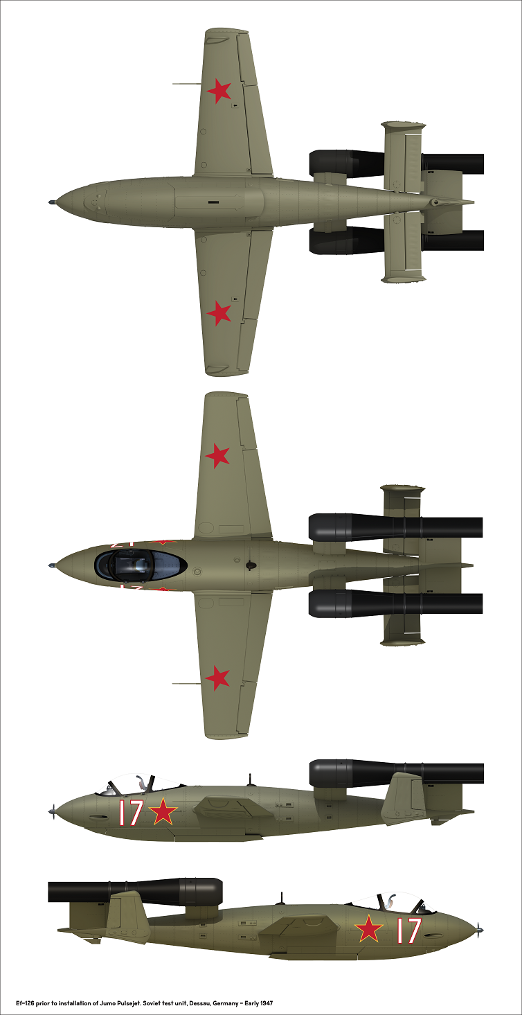 305 - Junkers Ju EF 126 Elli / 127 Walli - paint schemes - Ef-126 prior to installation of Jumo pulse-jet, Soviet Test Unit, Dassau, Germany, Early 1947