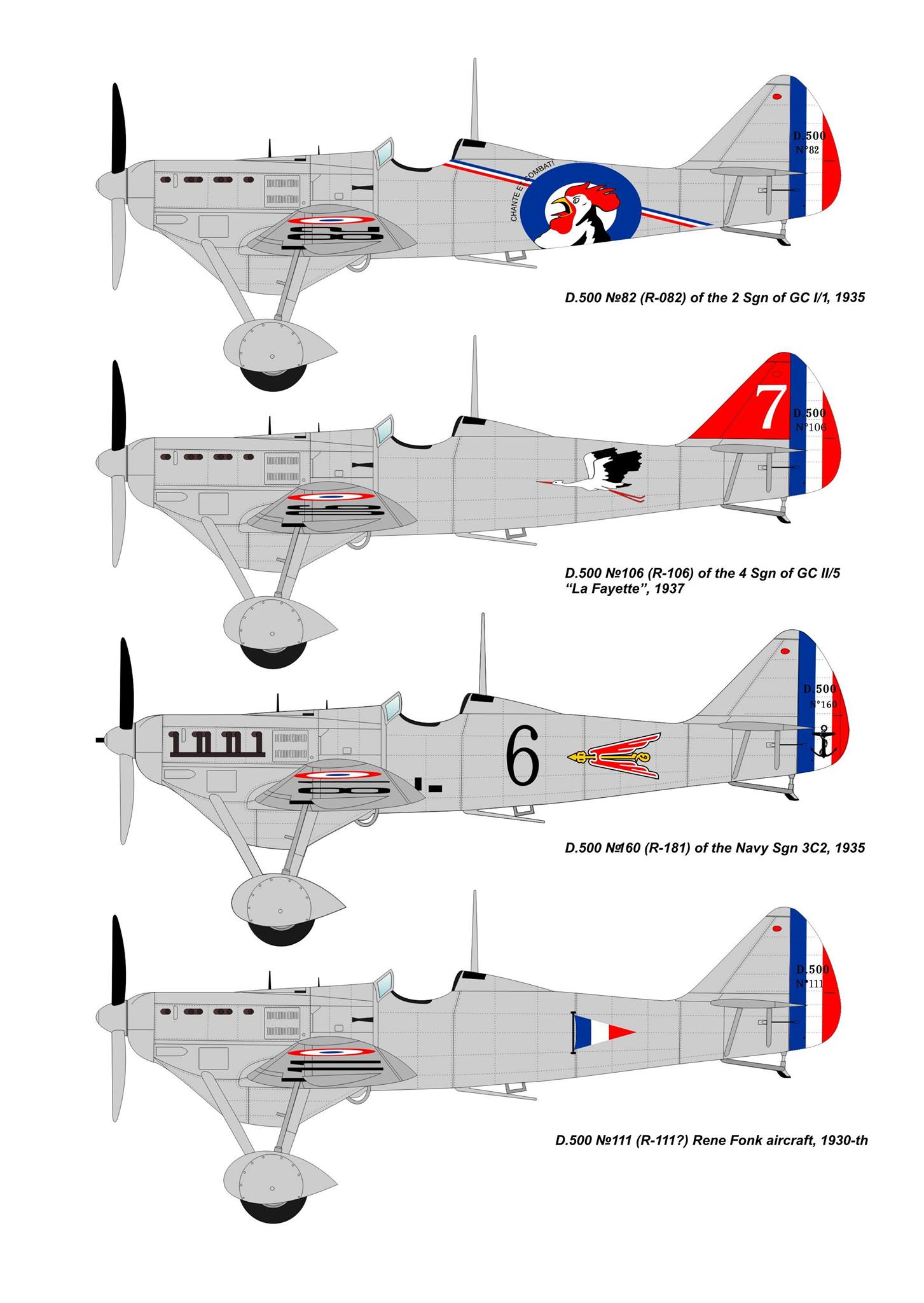 Dora Wings - 32001 - Dewoitine D.500 - paint schemes