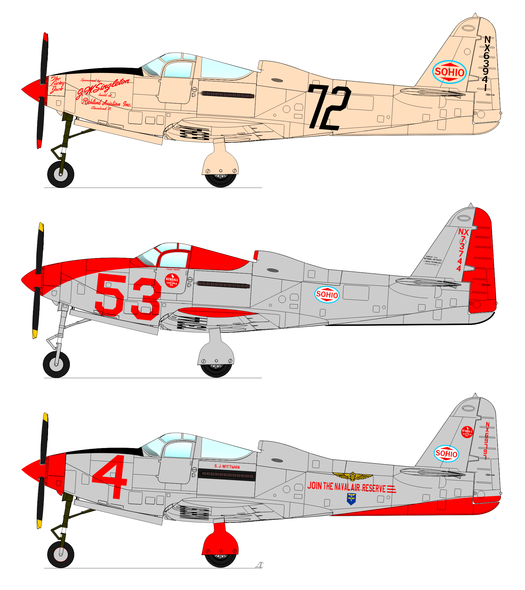 Dora Wings - 48007 - Bell P-63C Kingcobra Racer - paint schemes
