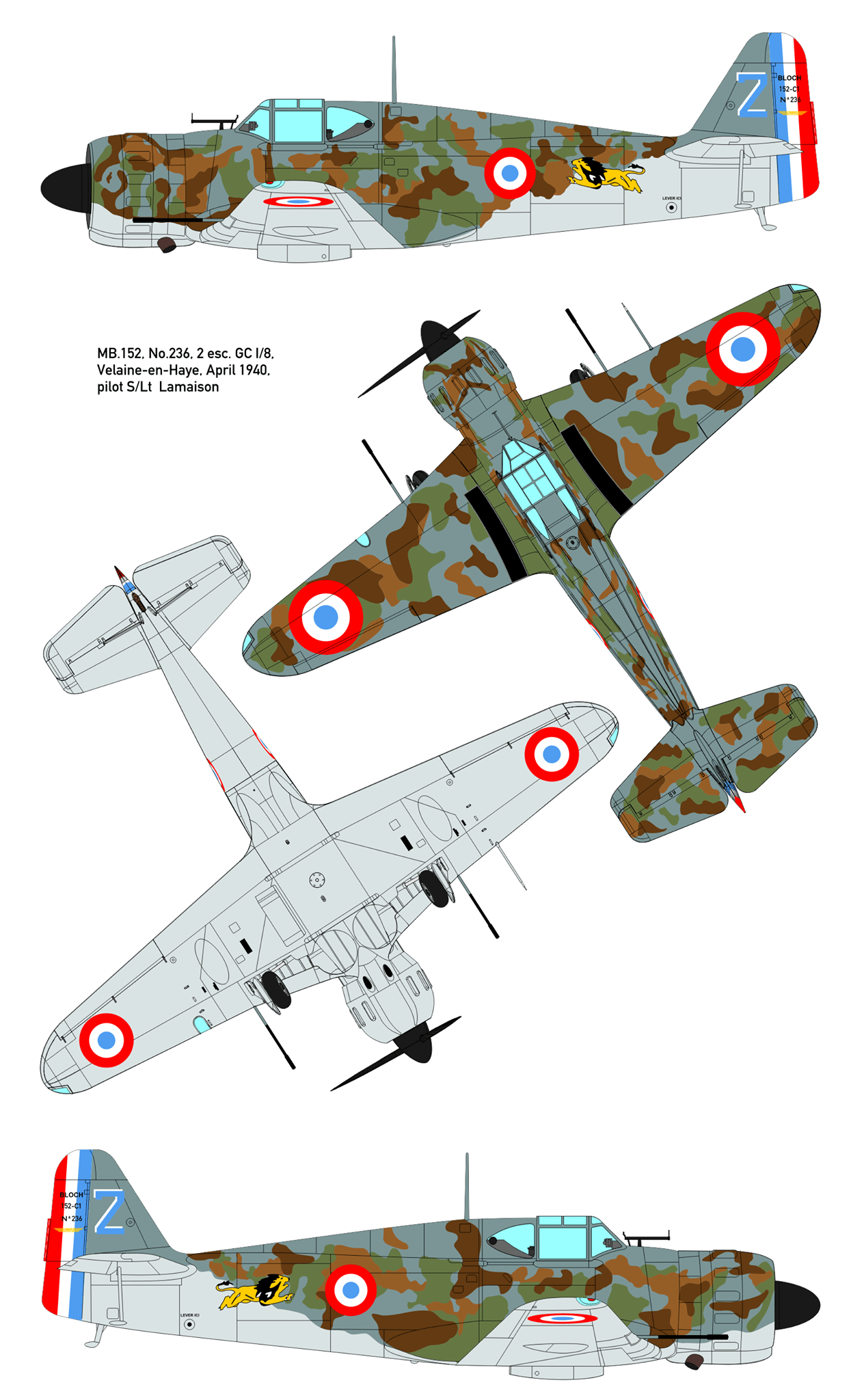 Dora Wings - 48019 - Bloch MB.152 (late) - paint schemes