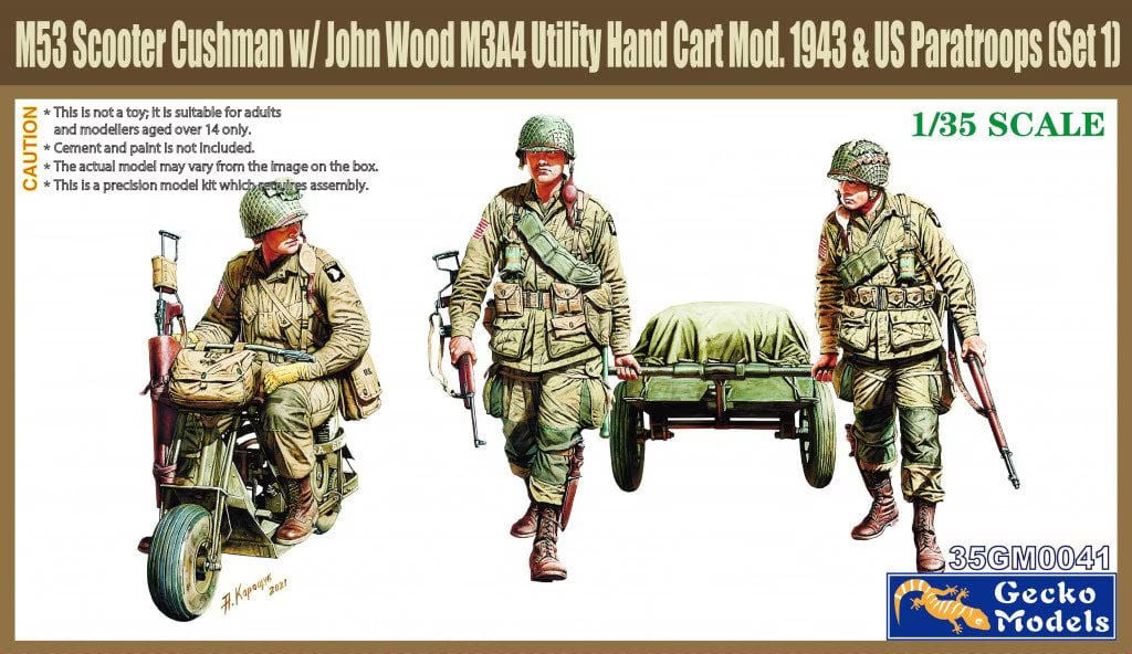 010 - United States Paratroopers with M53 Cushman Scooter and John Wood M3A4 Utility Hand Cart - primary image