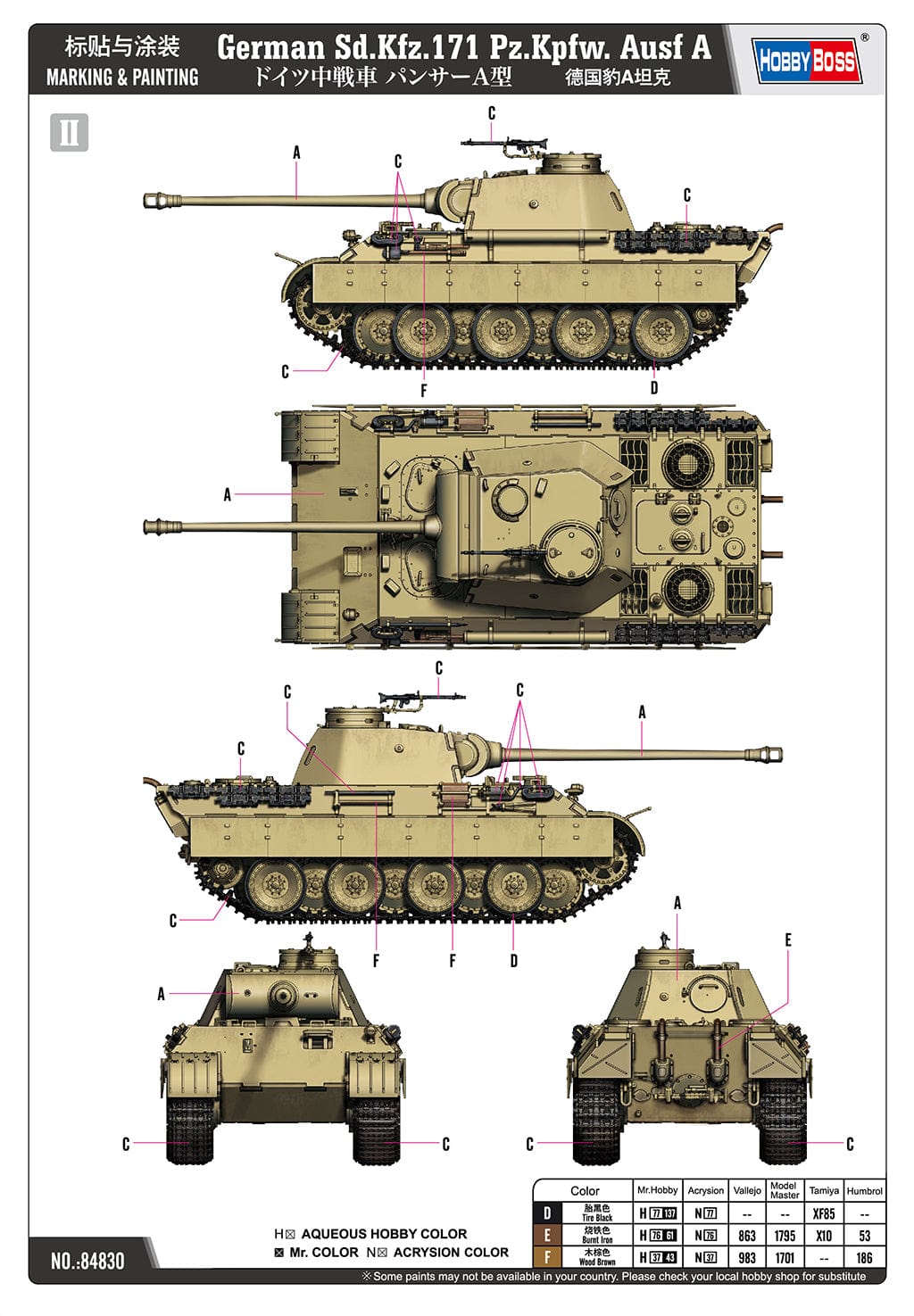 301 - HobbyBoss - 84830 - Pz.Kpfw. V Ausf. A Panther - paint schemes