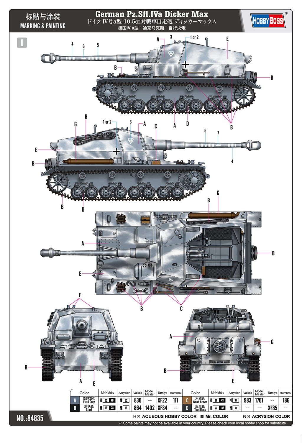 300 - HobbyBoss - 84835 - 10.5cm K gp.Sfl. Dicker Max - paint schemes