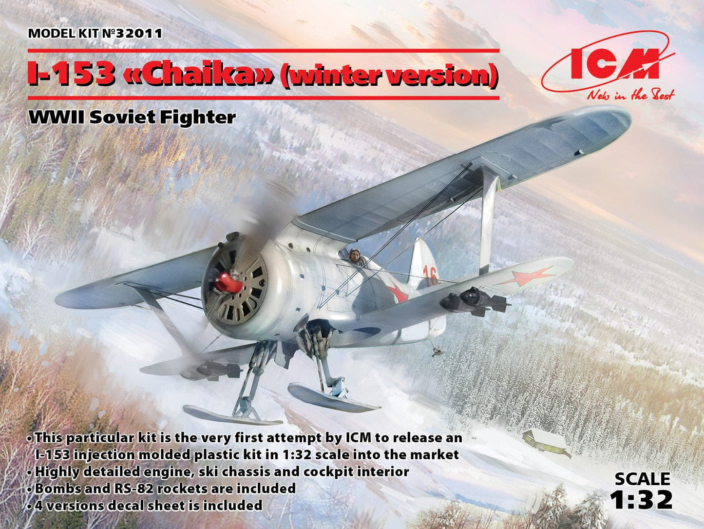 010 - ICM - 32011 - Polikarpov I-153 Chaika with Skis - primary image