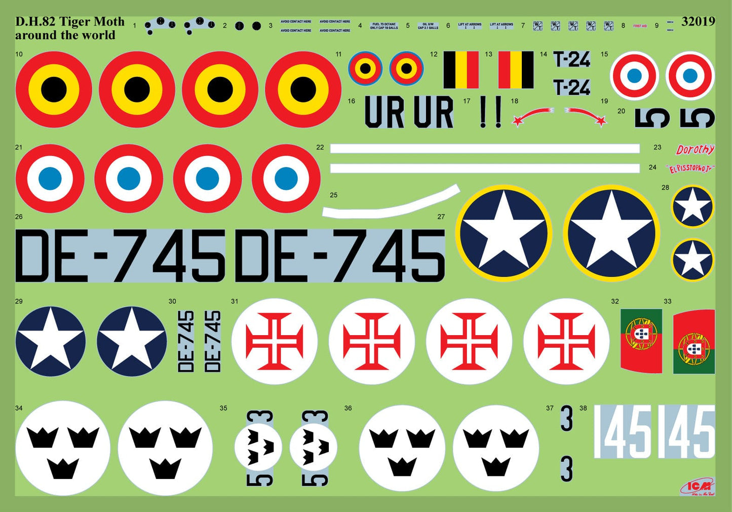 010 - ICM - 32019 - de Havilland DH.82A Tiger Moth - decals