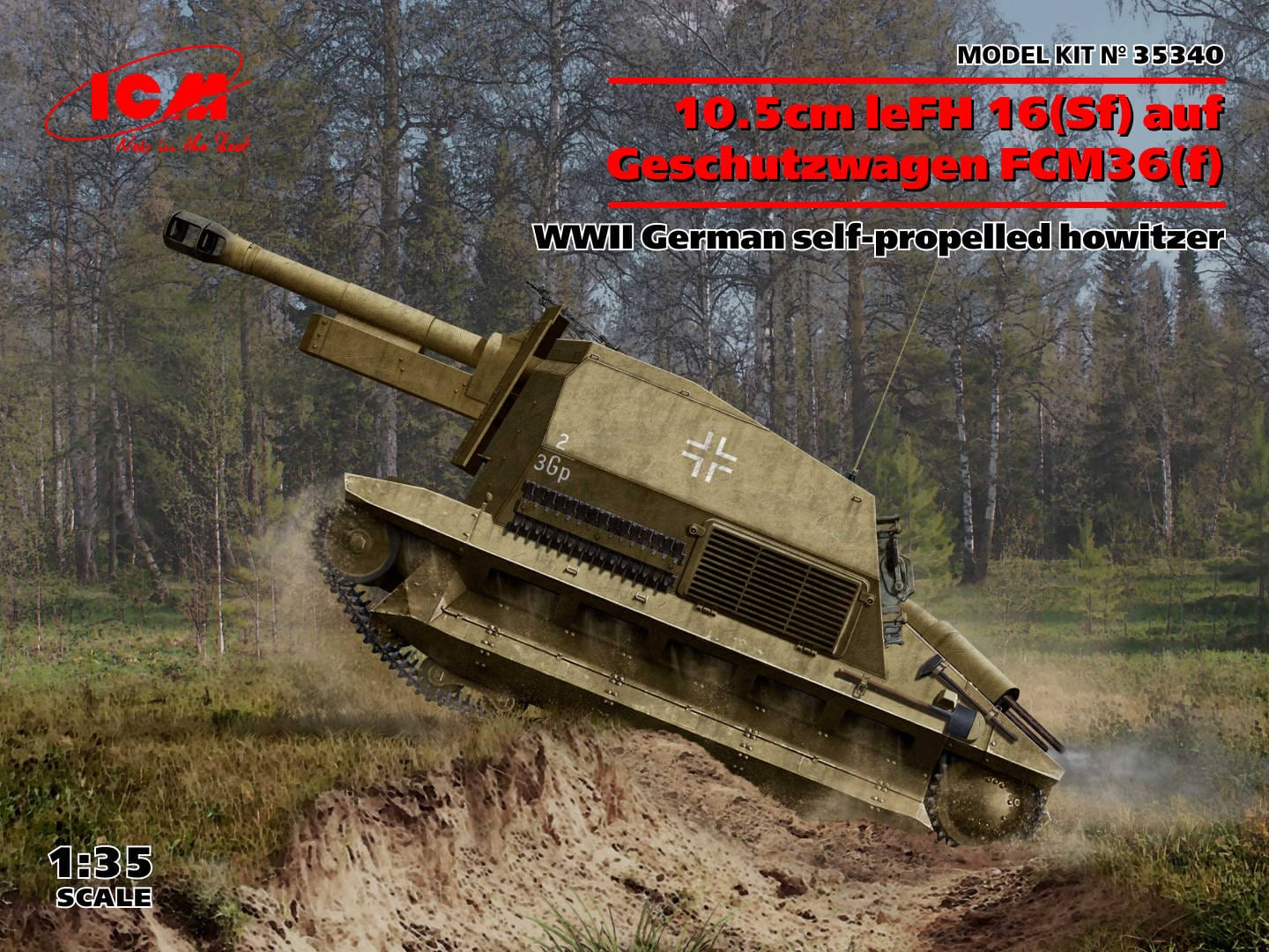 010 - ICM - 35340 - 10.5cm leFH 16/18 (Sf) auf Geschützwagen FCM (f) - primary image