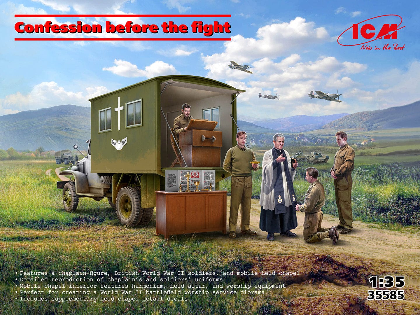 010 - ICM - 35585 - Chevrolet G7117 British Army Mobile Chapel ‘Confession Before the Fight’ - primary image