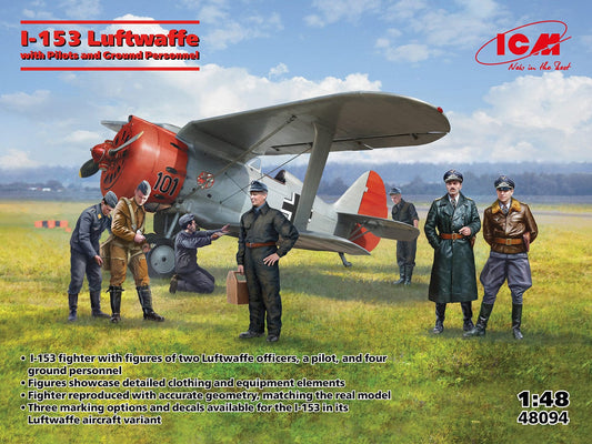 010 - ICM - 48094 - Polikarpov I-153 Chaika with German Luftwaffe Pilots and Ground Staff - primary image