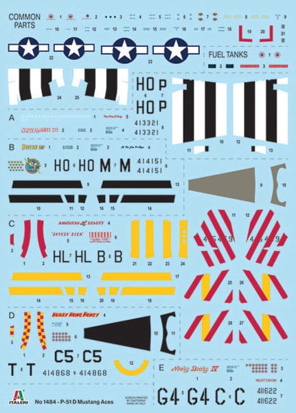 400 - Italeri - 1484 - North American P-51D Mustang ‘WWII Aces’ - decals
