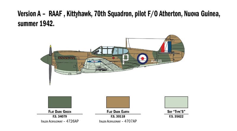 300 - Italeri - 2795 - Curtiss Kittyhawk Mk Ia/Mk III / P-40 E/K Warhawk - paint schemes