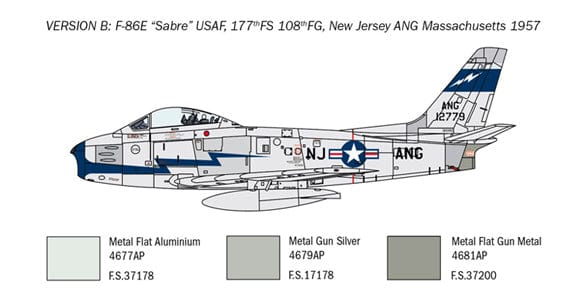 301 - Italeri - 2799 - Canadair CL-13 / North American F-86E Sabre - paint schemes