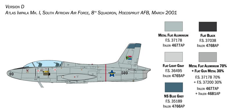 303 - Italeri - 2814 - Aermacchi MB-326E/G/H / Atlas Impala Mk I - paint schemes