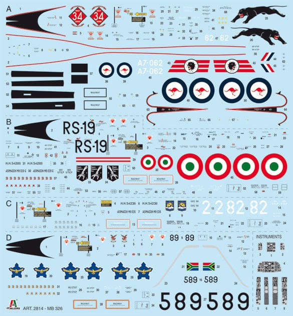 400 - Italeri - 2814 - Aermacchi MB-326E/G/H / Atlas Impala Mk I - decals