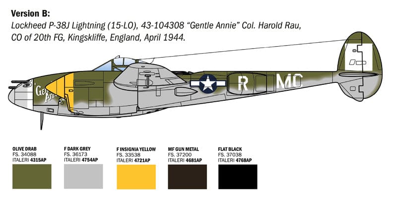301 - Italeri - 2834 - Lockheed P-38J Lightning - paint schemes