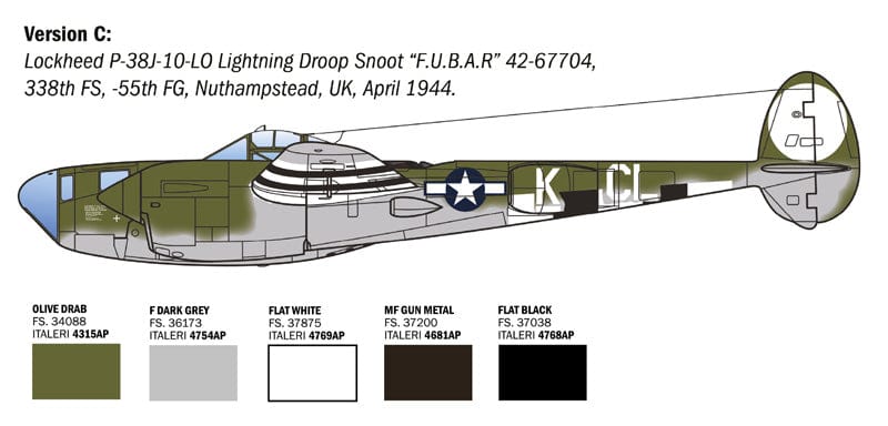 302 - Italeri - 2834 - Lockheed P-38J Lightning - paint schemes
