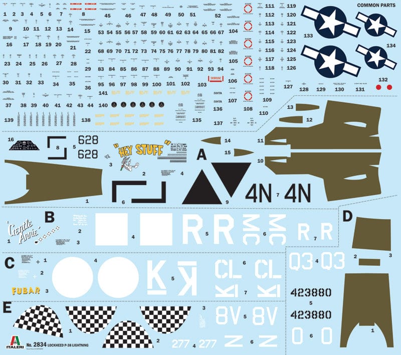 400 - Italeri - 2834 - Lockheed P-38J Lightning - decals
