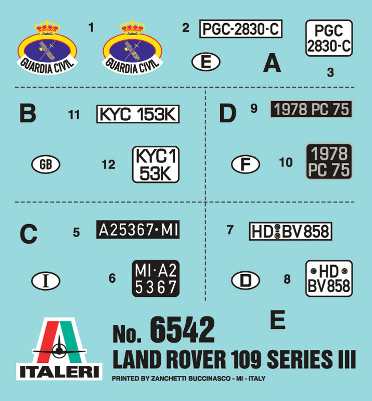 400 - Italeri - 6542 - Land Rover 109 - Guardia Civil - decals