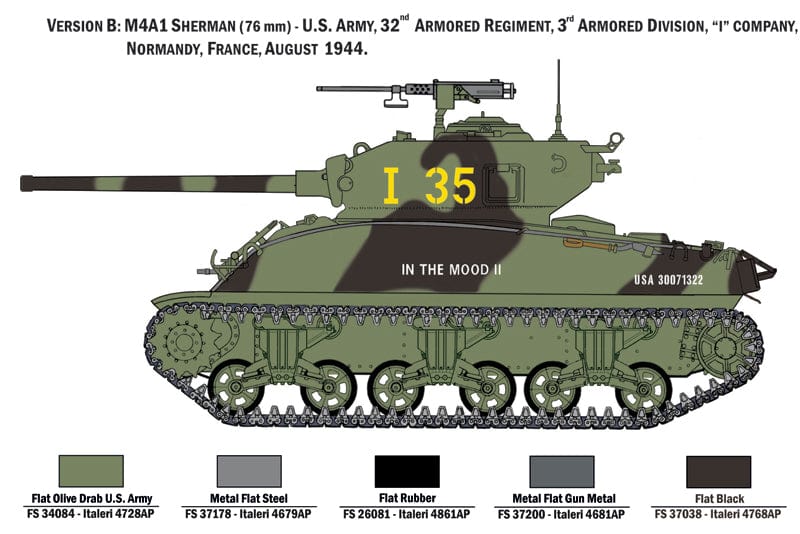 301 - Italeri - 6568 - M4A1 Sherman with United States Infantry - paint schemes