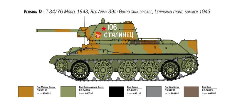 303 - Italeri - 6570 - T-34-76 obr. 1943 (early) - paint schemes