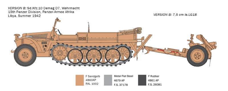 301 - Italeri - 6595 - Sd.Kfz. 10 Demag D7 with 7.5 cm leIG, German Infantry and Crew - paint schemes