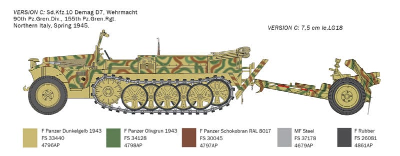 302 - Italeri - 6595 - Sd.Kfz. 10 Demag D7 with 7.5 cm leIG, German Infantry and Crew - paint schemes