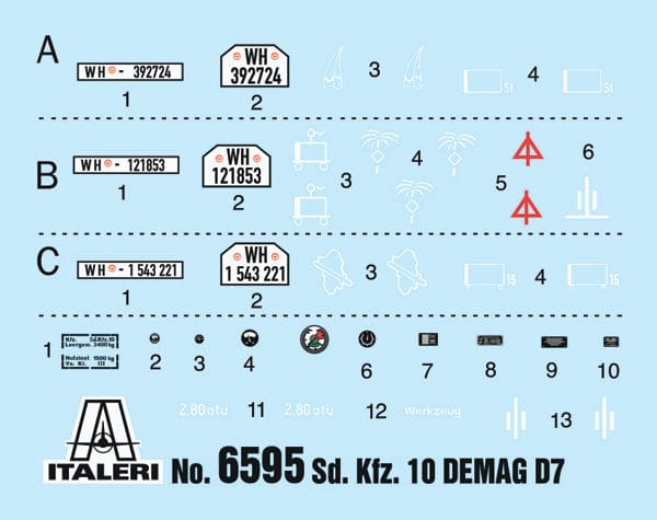 400 - Italeri - 6595 - Sd.Kfz. 10 Demag D7 with 7.5 cm leIG, German Infantry and Crew - decals