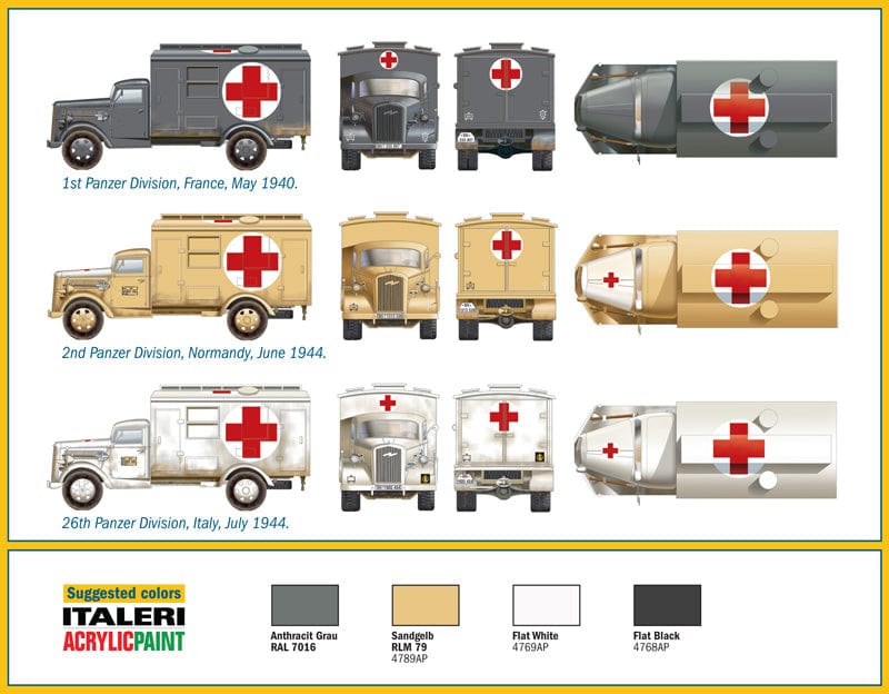 300 - Italeri - 7055 - Kfz. 305 Opel Blitz Ambulance - paint schemes
