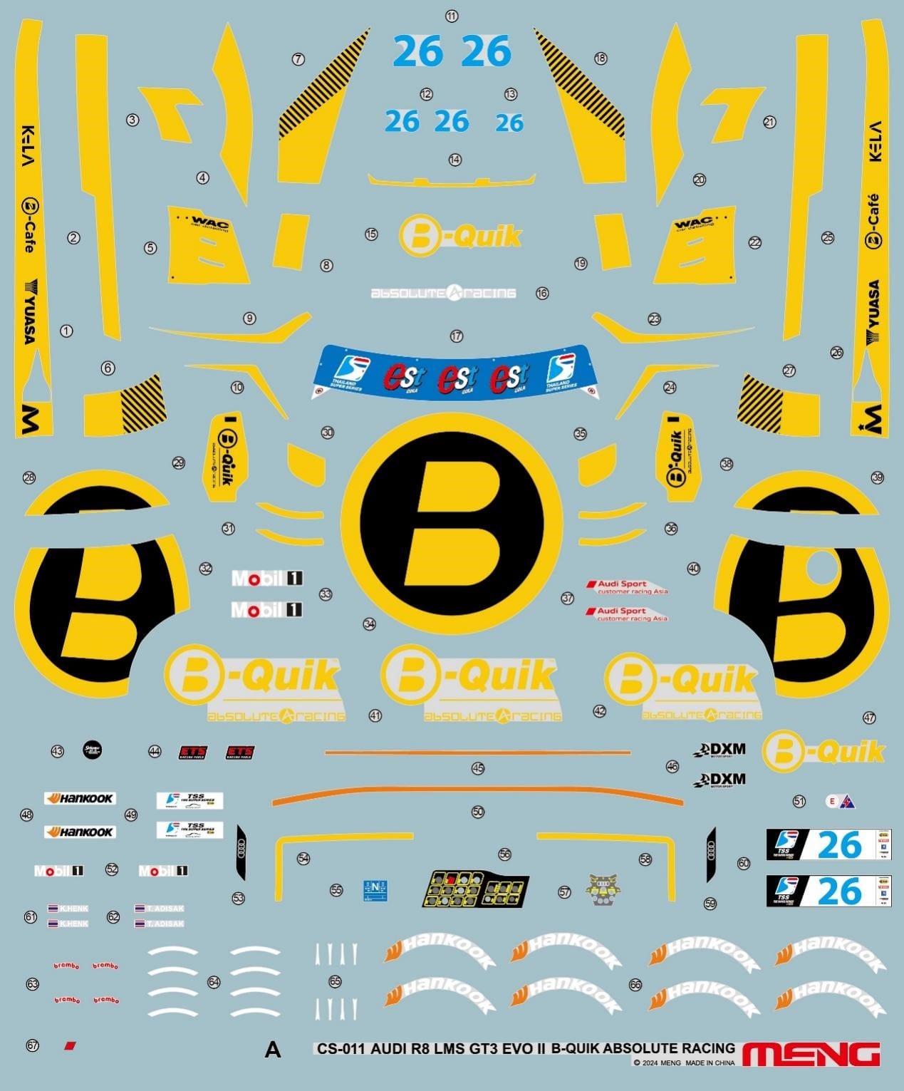 400 - decals - Meng Model - CS-011 - Audi R8 LMS GT3 EVO II (B-Quik Racing)