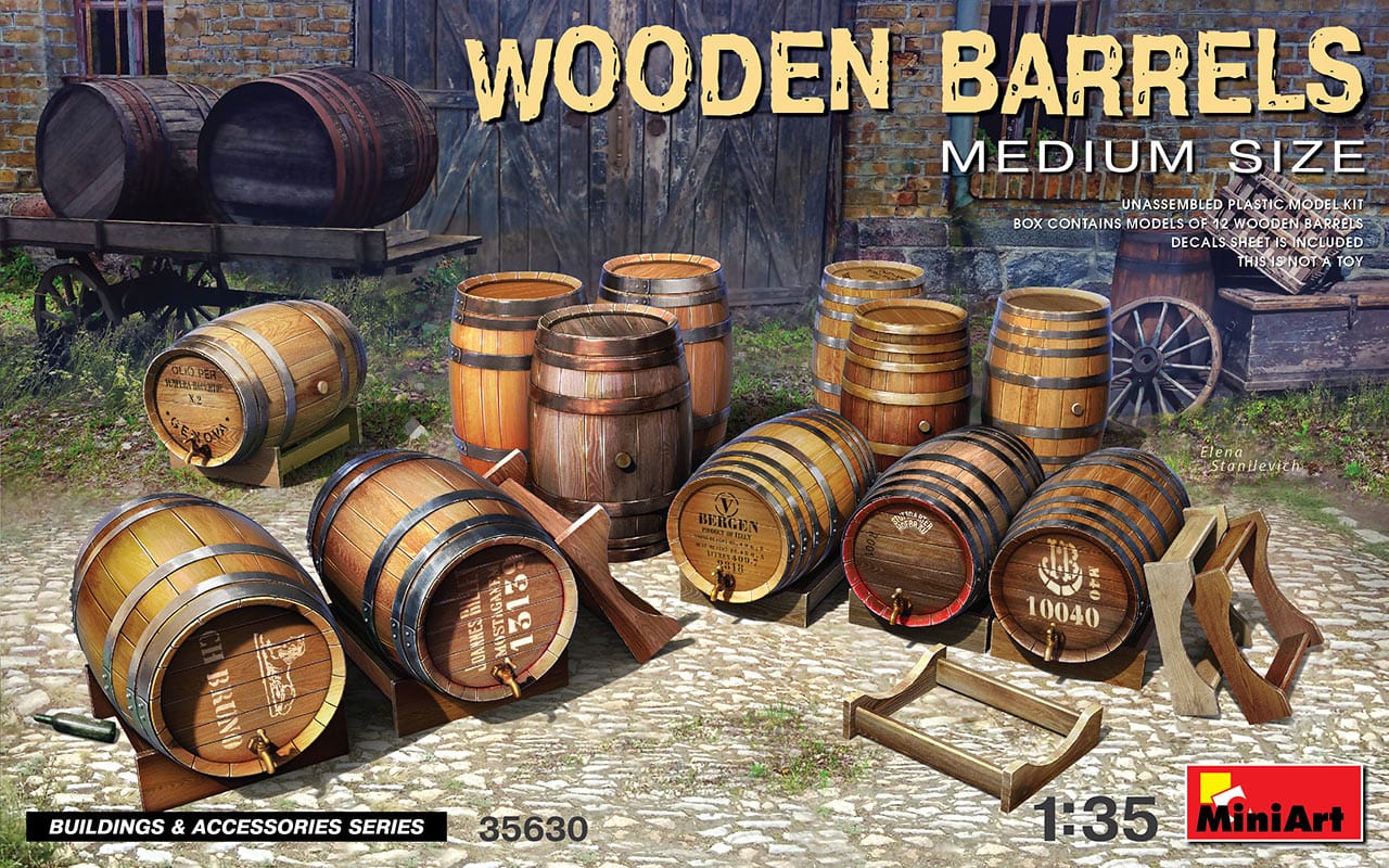 010 - Miniart - 35630 - Medium Size Wooden Barrels - primary image