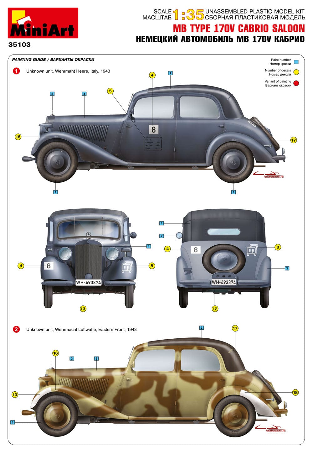 300 - Miniart - 35103 - Mercedes-Benz Typ 170V Cabriolet - paint schemes