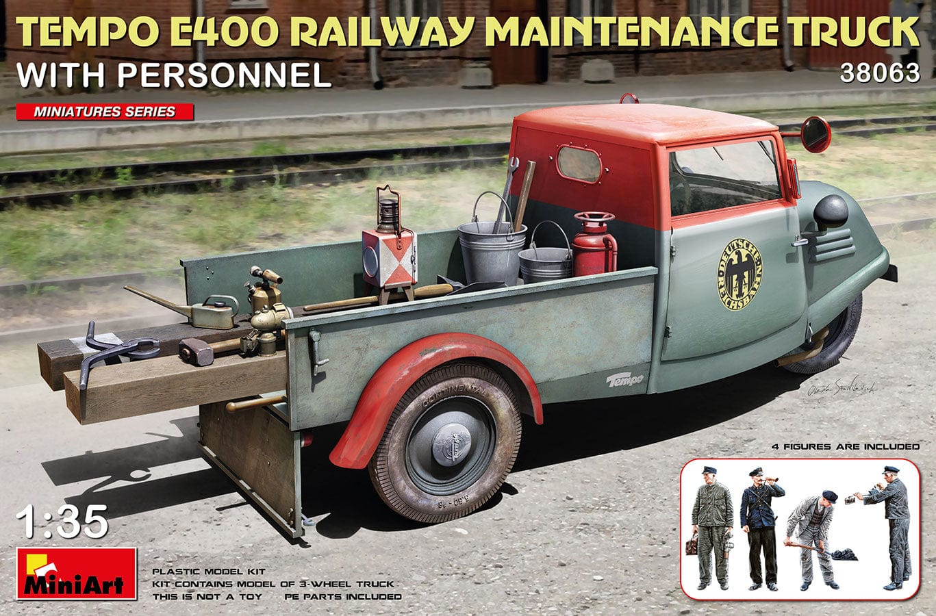 010 - Miniart - 38063 - Tempo E400 Railway Maintenance Truck with Railway Personnel - primary image