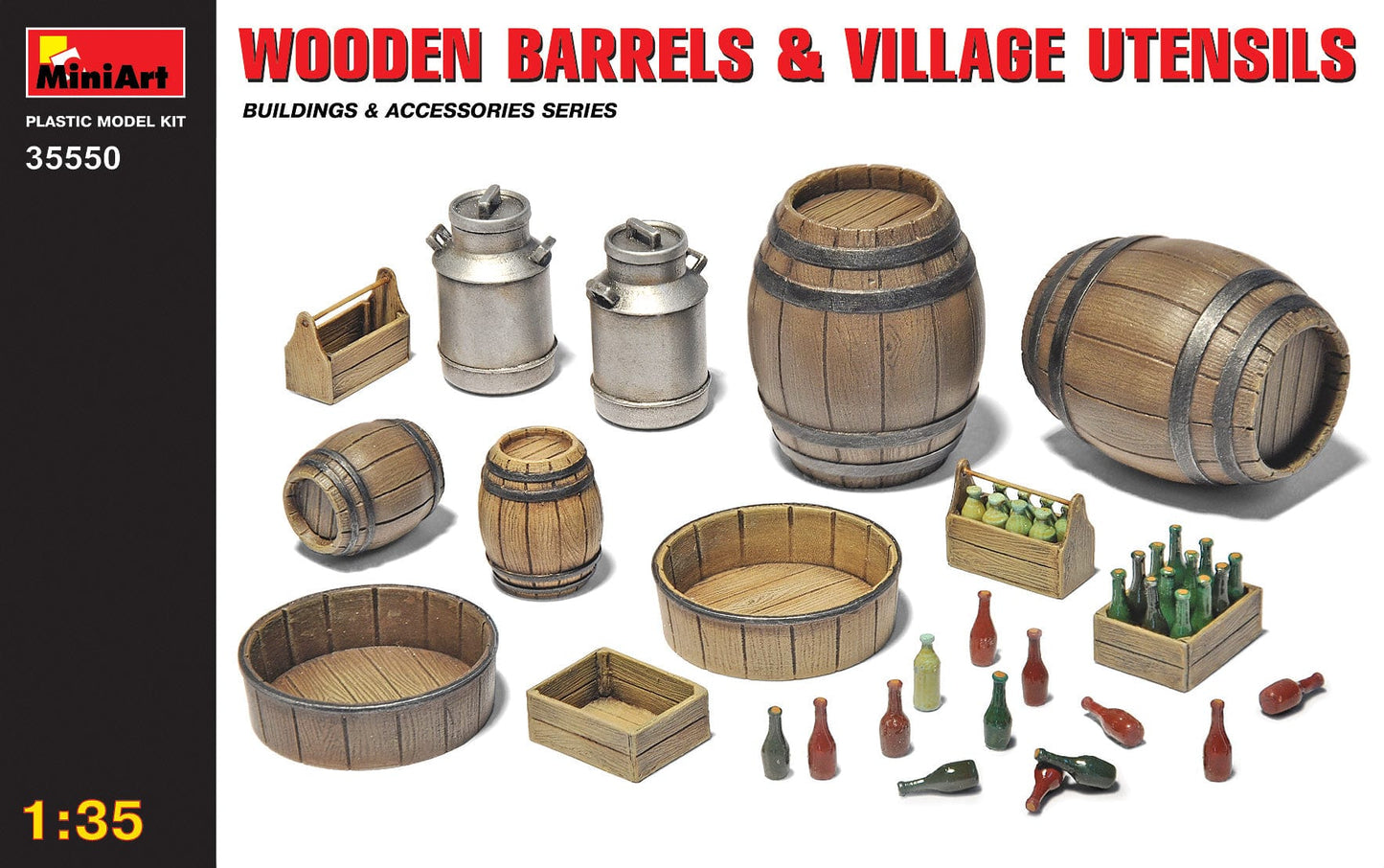 010 - Miniart - 35550 - Wooden Barrels and Village Utensils - primary image