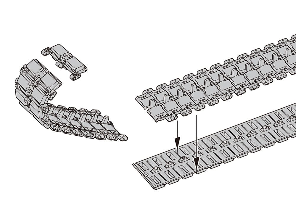 200 - Leopard 2A7V - sprue - Tracks are split into upper and lower halves. Curve sections are assembled link by link.
