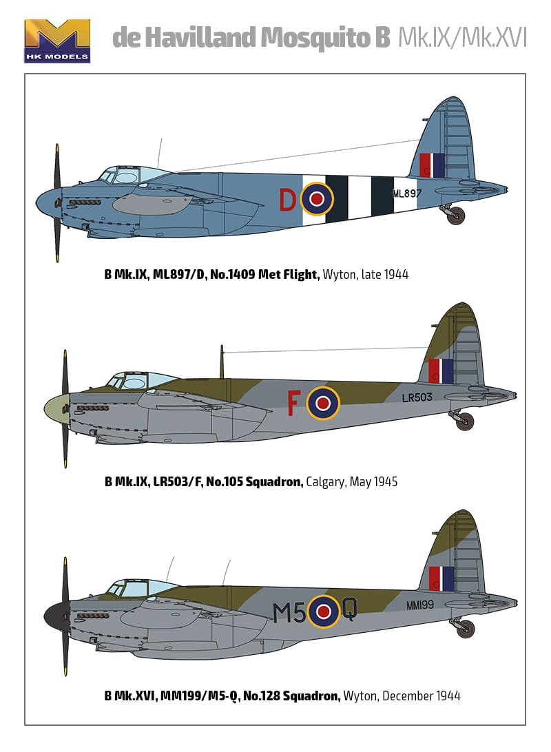HK Models - 01E016 - de Havilland Mosquito B Mk IX / XVI - paint schemes