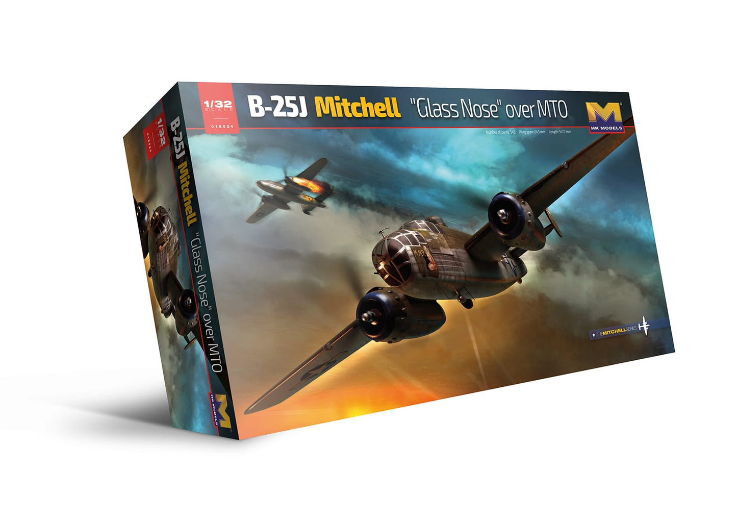 100 - HK Models - 01E024 - North American B-25J Mitchell ‘Glass Nose’ - box front right angle