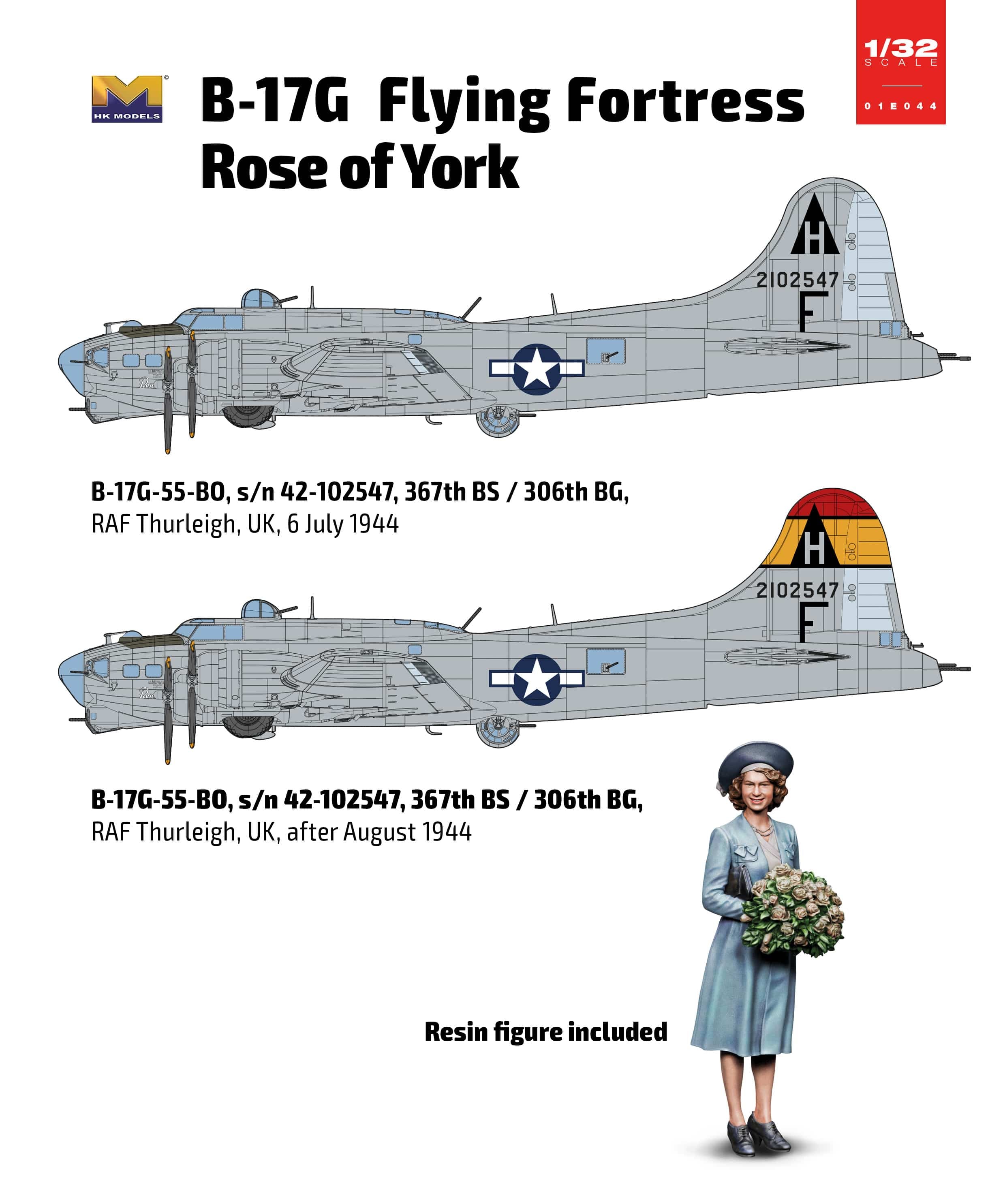 HK Models - 01E044 - Boeing B-17G Flying Fortress ‘Rose of York’ - paint schemes