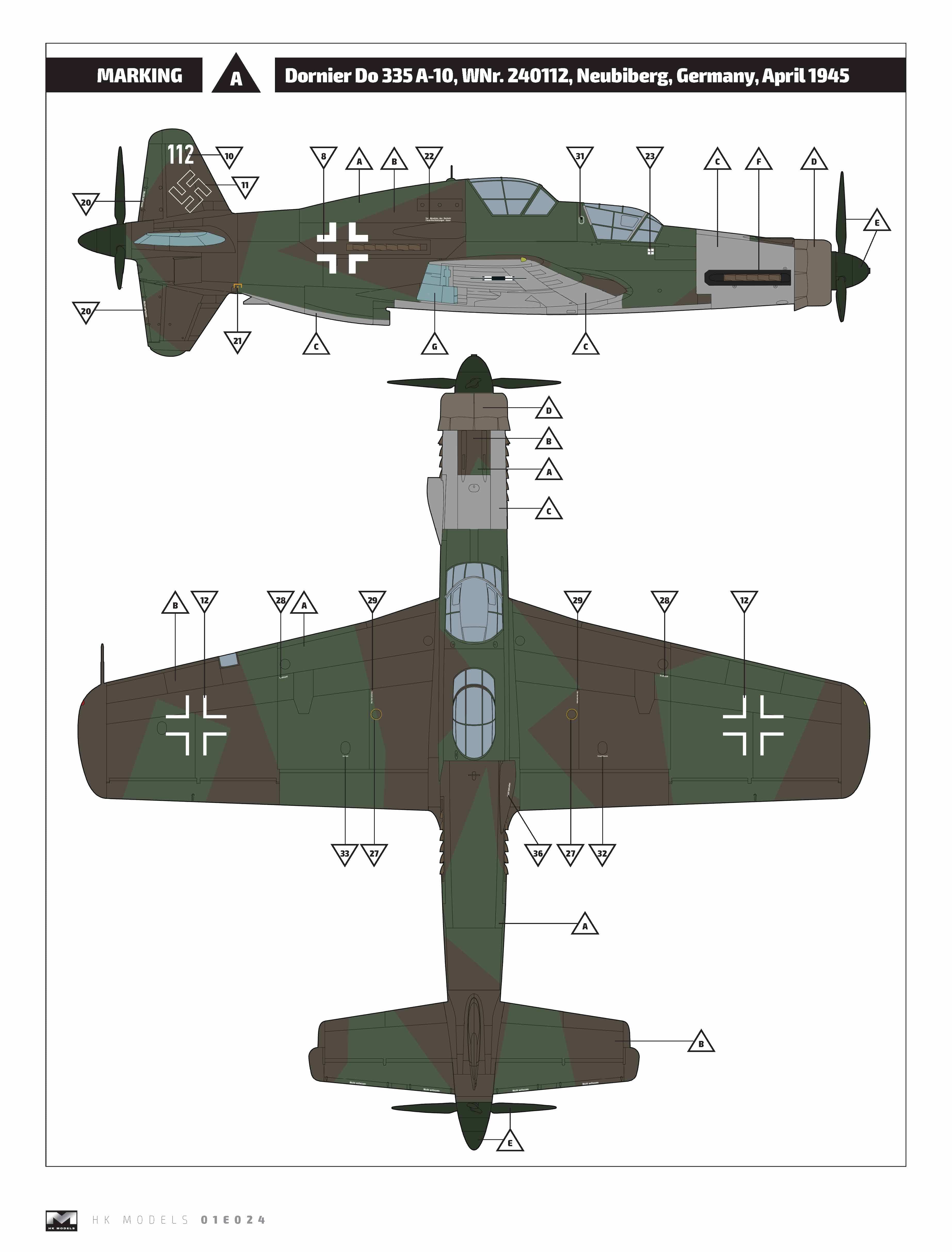 HK Models - 01E009 - Dornier Do 335 A-10 Pfeil - paint schemes