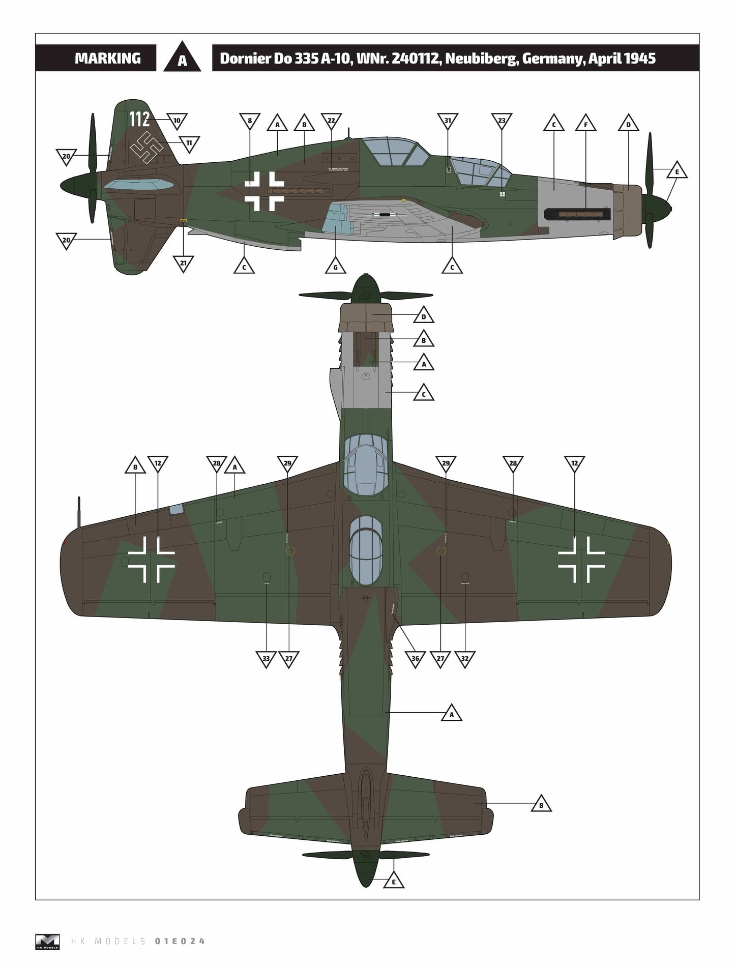 300 - HK Models - 01E009 - Dornier Do 335 A-10 Pfeil - paint schemes