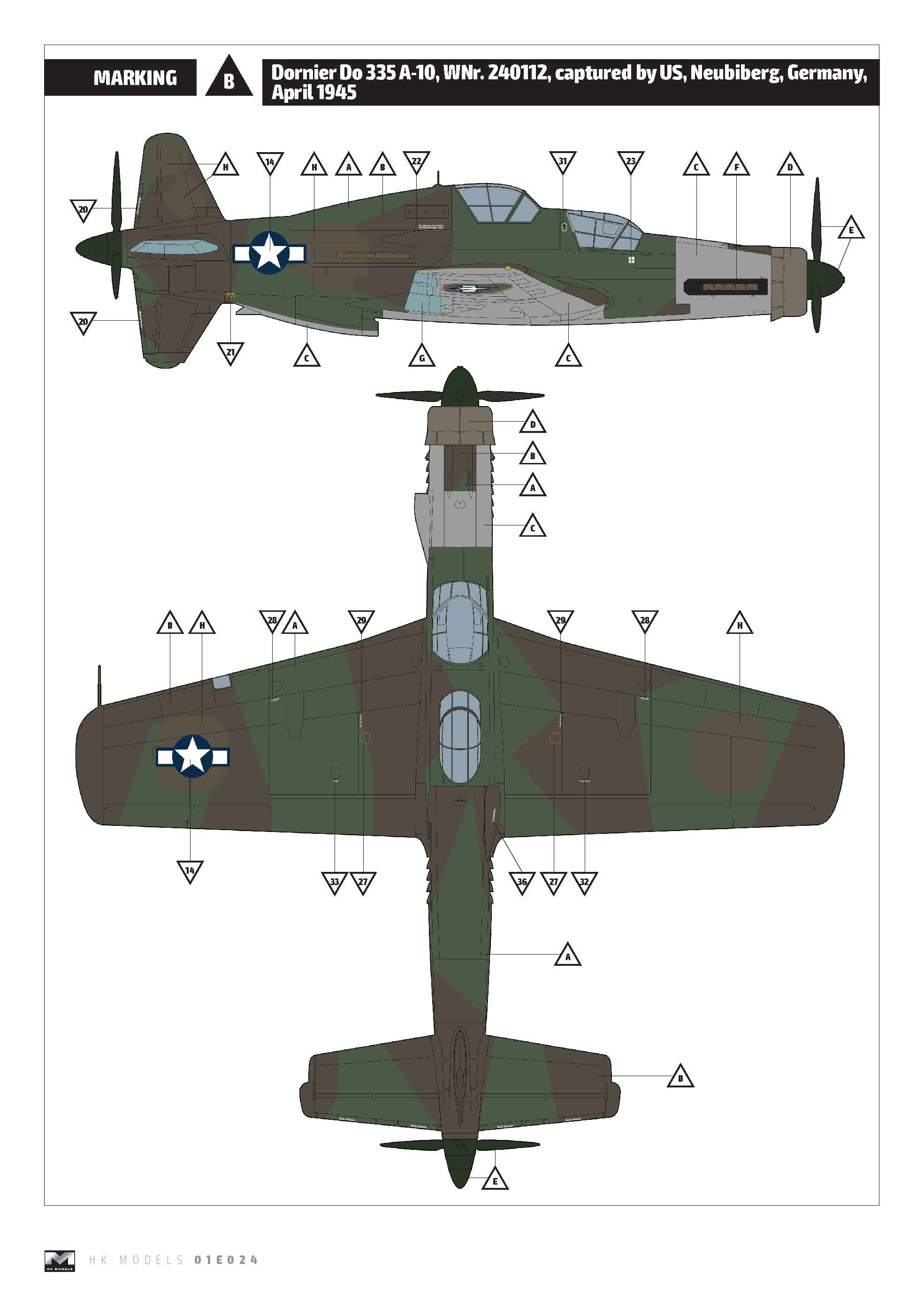 HK Models - 01E009 - Dornier Do 335 A-10 Pfeil - paint schemes