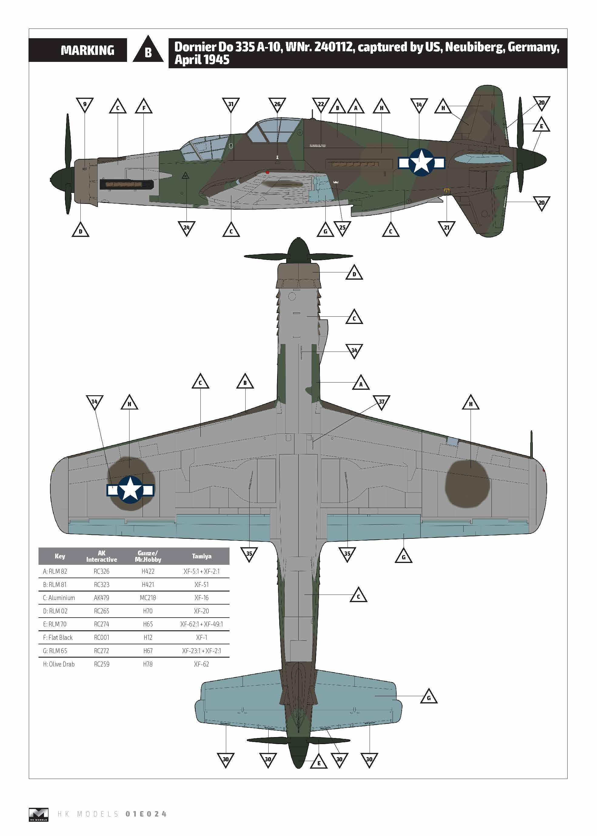 HK Models - 01E009 - Dornier Do 335 A-10 Pfeil - paint schemes