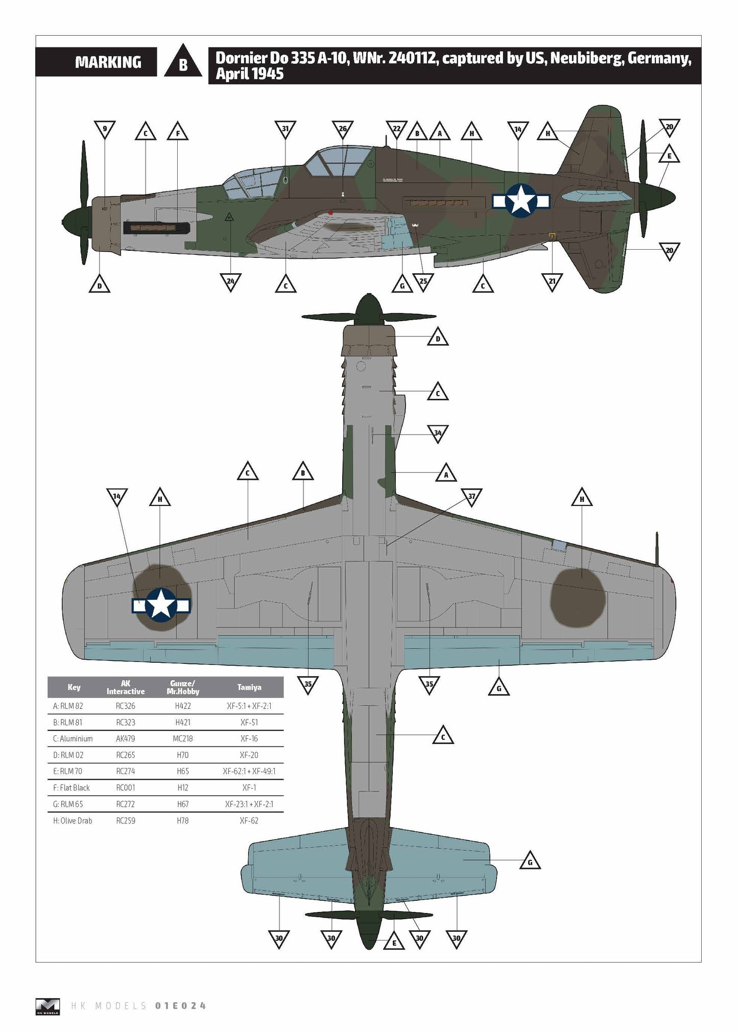 303 - HK Models - 01E009 - Dornier Do 335 A-10 Pfeil - paint schemes